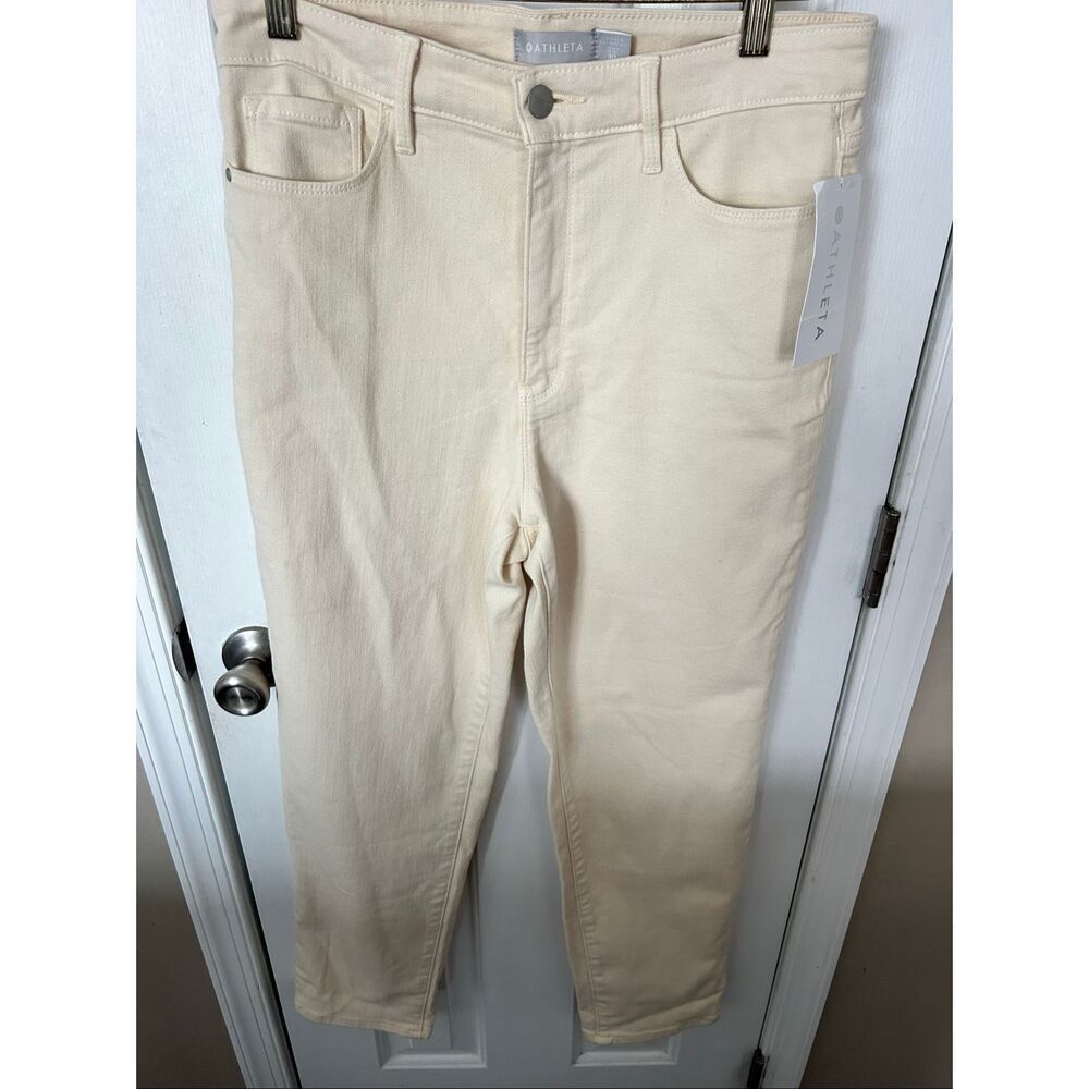 Athleta cream color jeans flex straight leg ankle jean in bone size 10 original